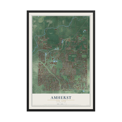 Amherst, New York map print, 12" x 18" W/ Black Ayous Wood Frame mockup