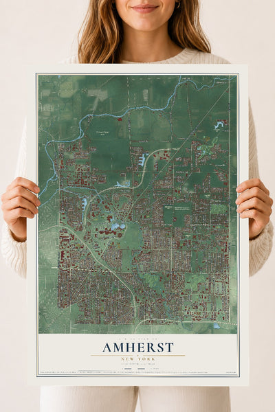 Amherst, New York map print, 18" x 24" Archival Matte Print mockup
