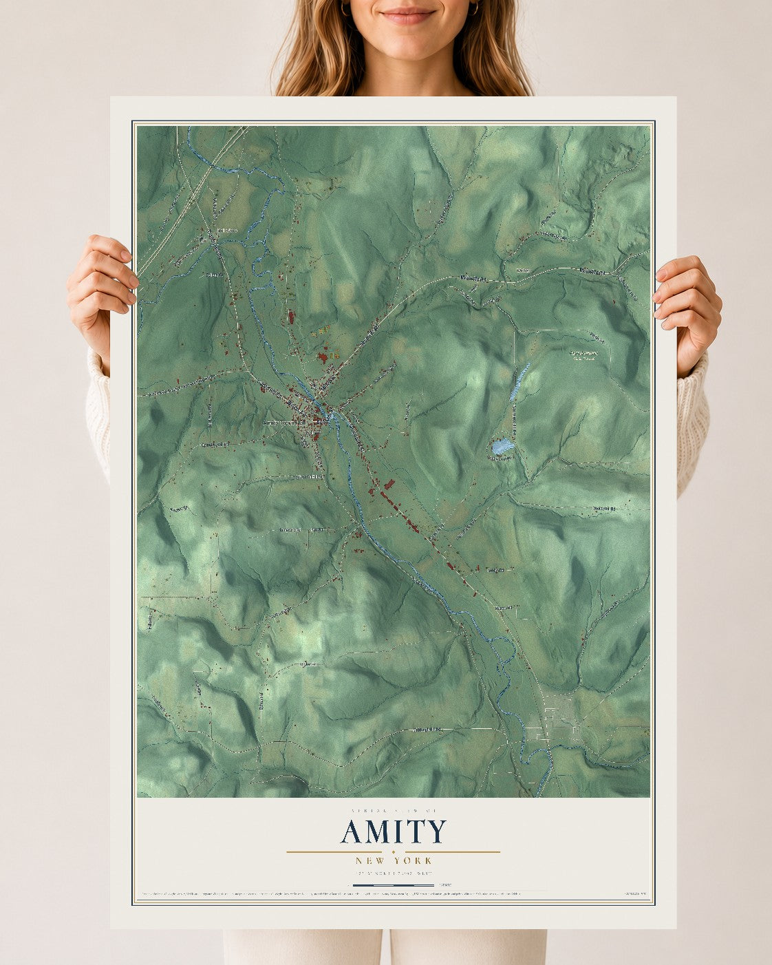 Amity, New York map print, 24" x 36" Archival Matte Print mockup