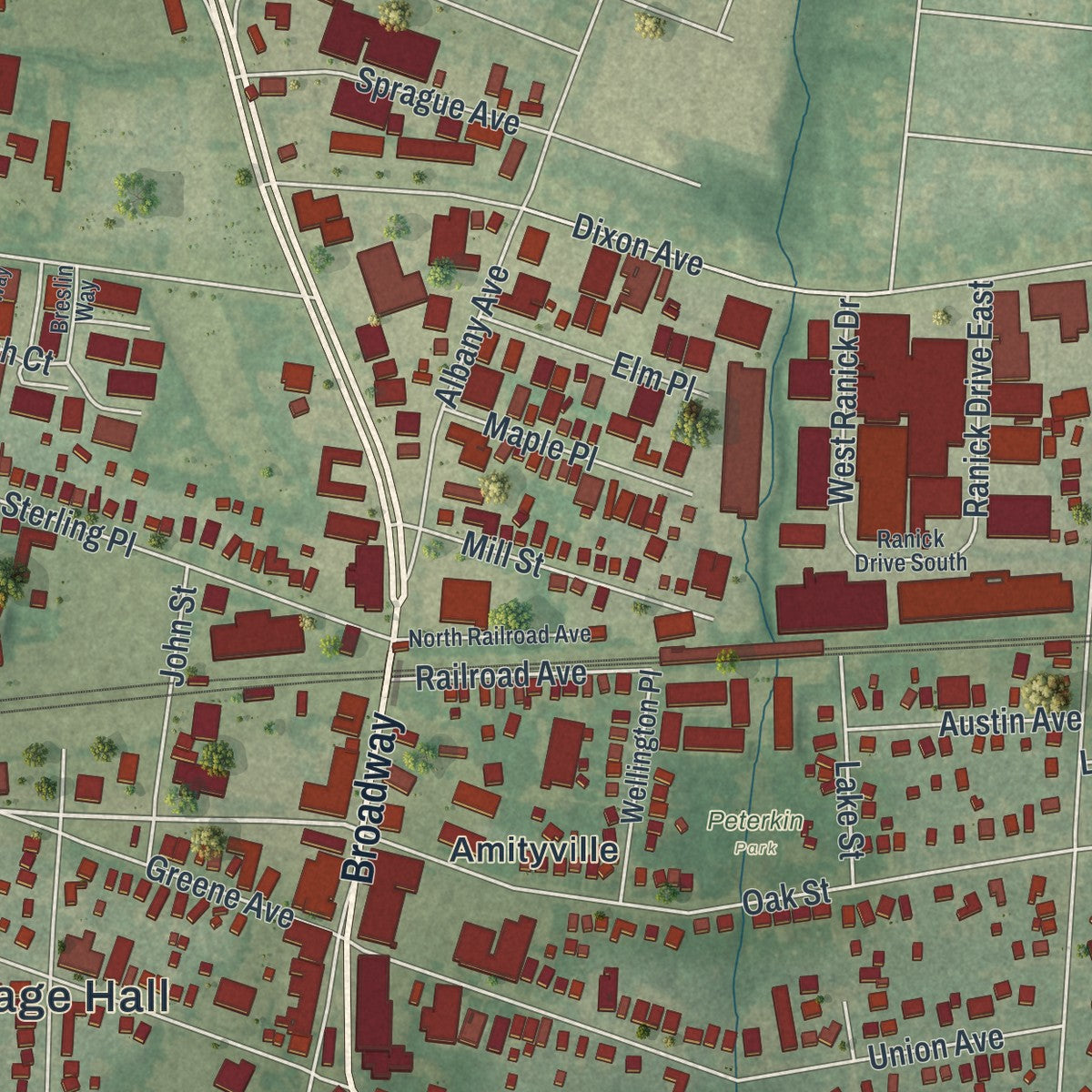 Close-up 2 of the Amityville, New York map artwork