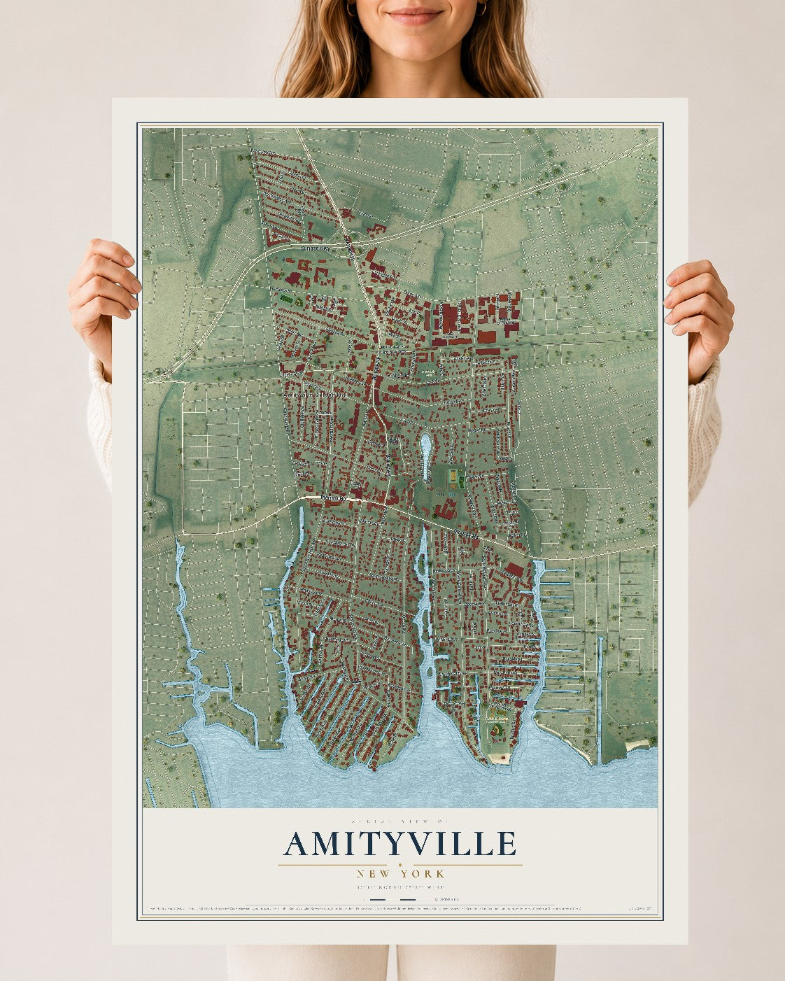 Amityville, New York map print, 24" x 36" Archival Matte Print mockup