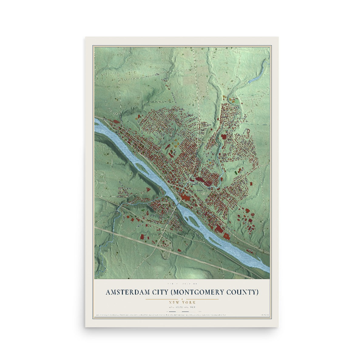 Amsterdam City (Montgomery County), New York map print, 12" x 18" Archival Matte Print mockup