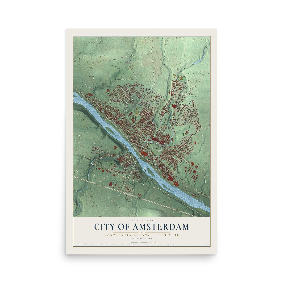 Map of the City of Amsterdam, Montgomery County, New York, 12 x 18 inch unframed archival matte print