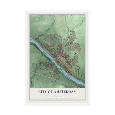Map of the City of Amsterdam, Montgomery County, New York, 12 x 18 inch print in a white wood frame