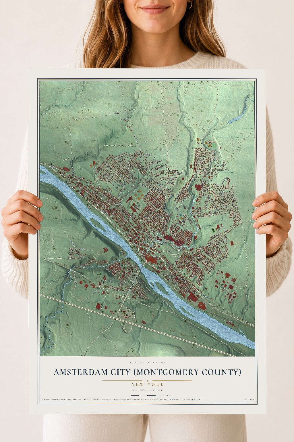 Amsterdam City (Montgomery County), New York map print, 18" x 24" Archival Matte Print mockup