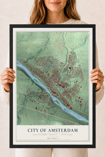 Map of the City of Amsterdam, Montgomery County, New York, 18 x 24 inch print in a black wood frame