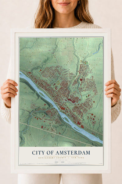 Map of the City of Amsterdam, Montgomery County, New York, 18 x 24 inch print in a white wood frame