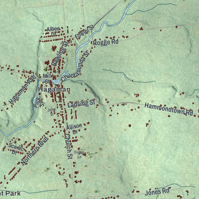 Second close-up of the map of the Town of Amsterdam, Montgomery County, New York print showing more streets and buildings