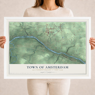 Map of the Town of Amsterdam, Montgomery County, New York, 18 x 24 inch print in a white wood frame