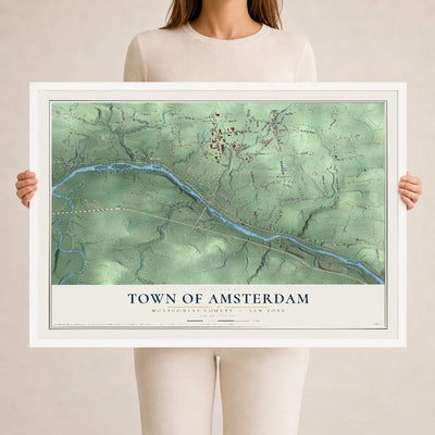 Map of the Town of Amsterdam, Montgomery County, New York, 24 x 36 inch print in a white wood frame