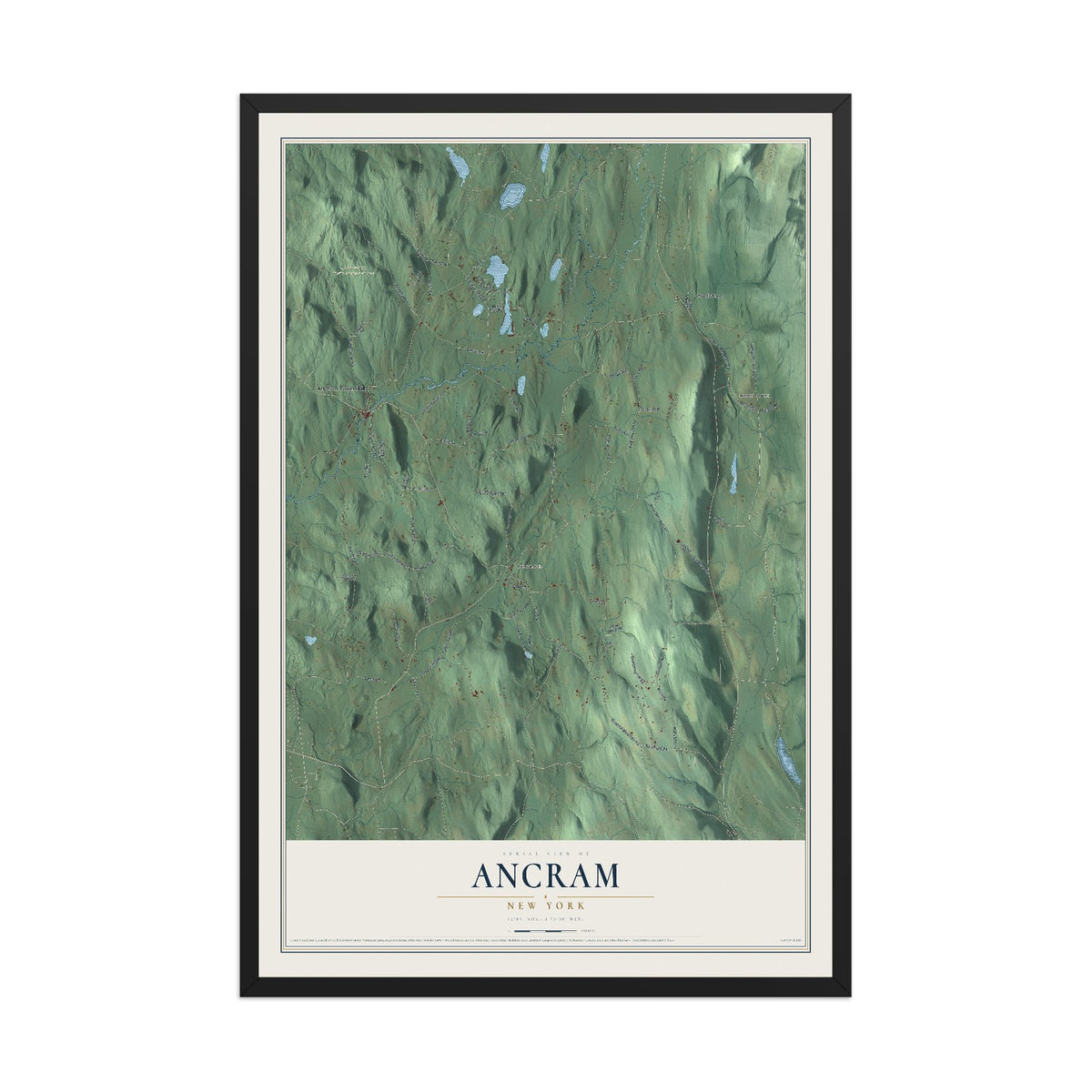 Ancram, New York map print, 12" x 18" W/ Black Ayous Wood Frame mockup