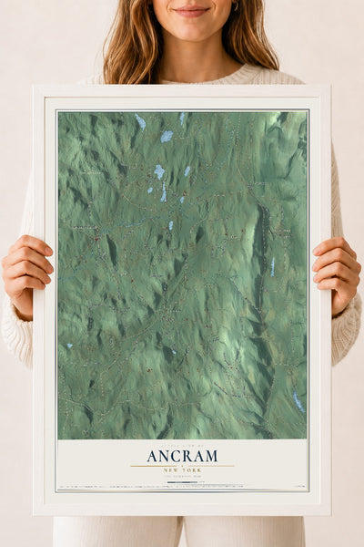 Ancram, New York map print, 18" x 24" W/ White Ayous Wood Frame mockup