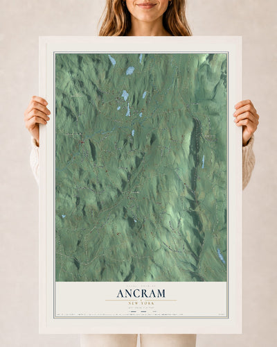 Ancram, New York map print, 24" x 36" W/ White Ayous Wood Frame mockup