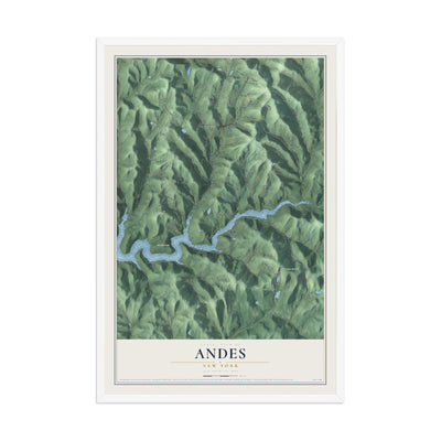 Andes, New York map print, 12" x 18" W/ White Ayous Wood Frame mockup