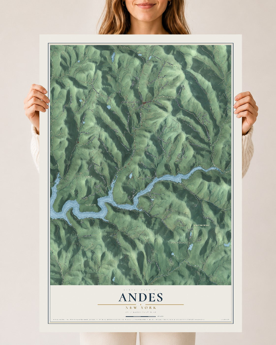 Andes, New York map print, 24" x 36" Archival Matte Print mockup