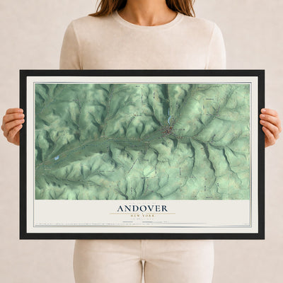 Andover, New York map print, 12" x 18" W/ Black Ayous Wood Frame mockup