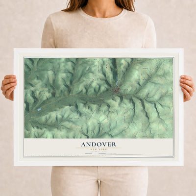 Andover, New York map print, 12" x 18" W/ White Ayous Wood Frame mockup
