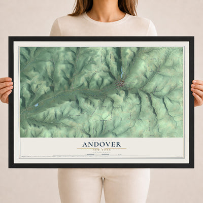 Andover, New York map print, 18" x 24" W/ Black Ayous Wood Frame mockup