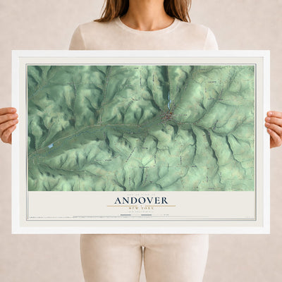 Andover, New York map print, 18" x 24" W/ White Ayous Wood Frame mockup