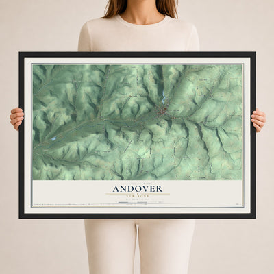 Andover, New York map print, 24" x 36" W/ Black Ayous Wood Frame mockup