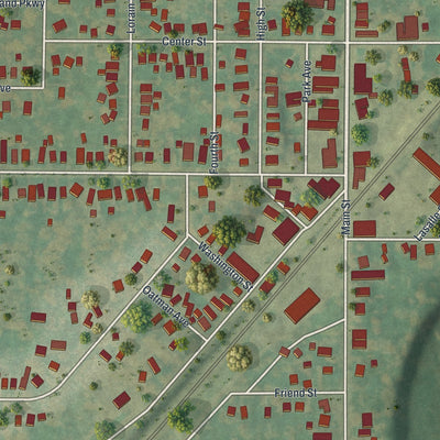 Close-up of the map of Angola, New York print showing street and building detail