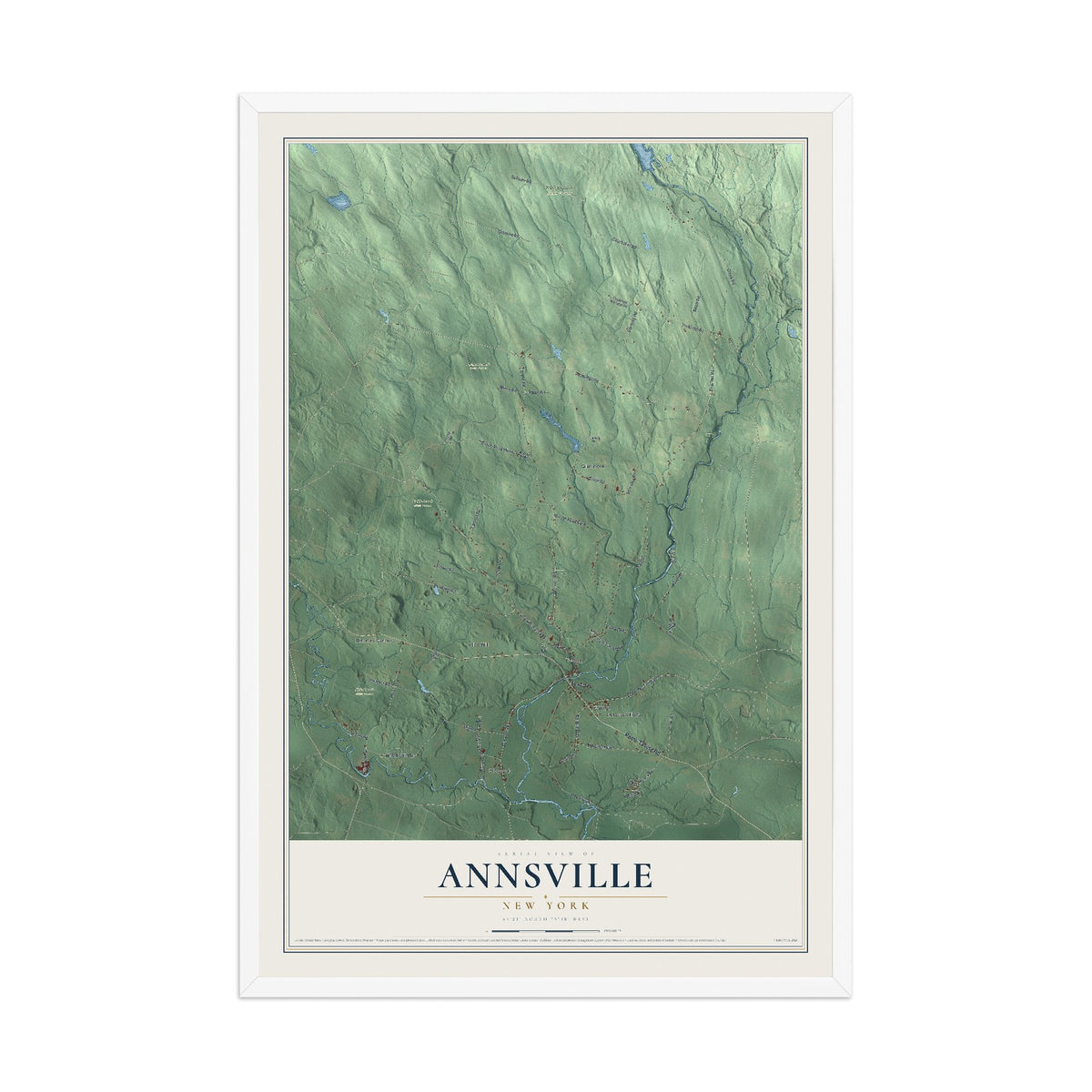 Annsville, New York map print, 12" x 18" W/ White Ayous Wood Frame mockup