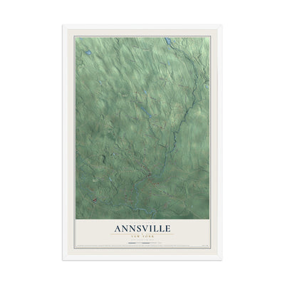 Annsville, New York map print, 12" x 18" W/ White Ayous Wood Frame mockup