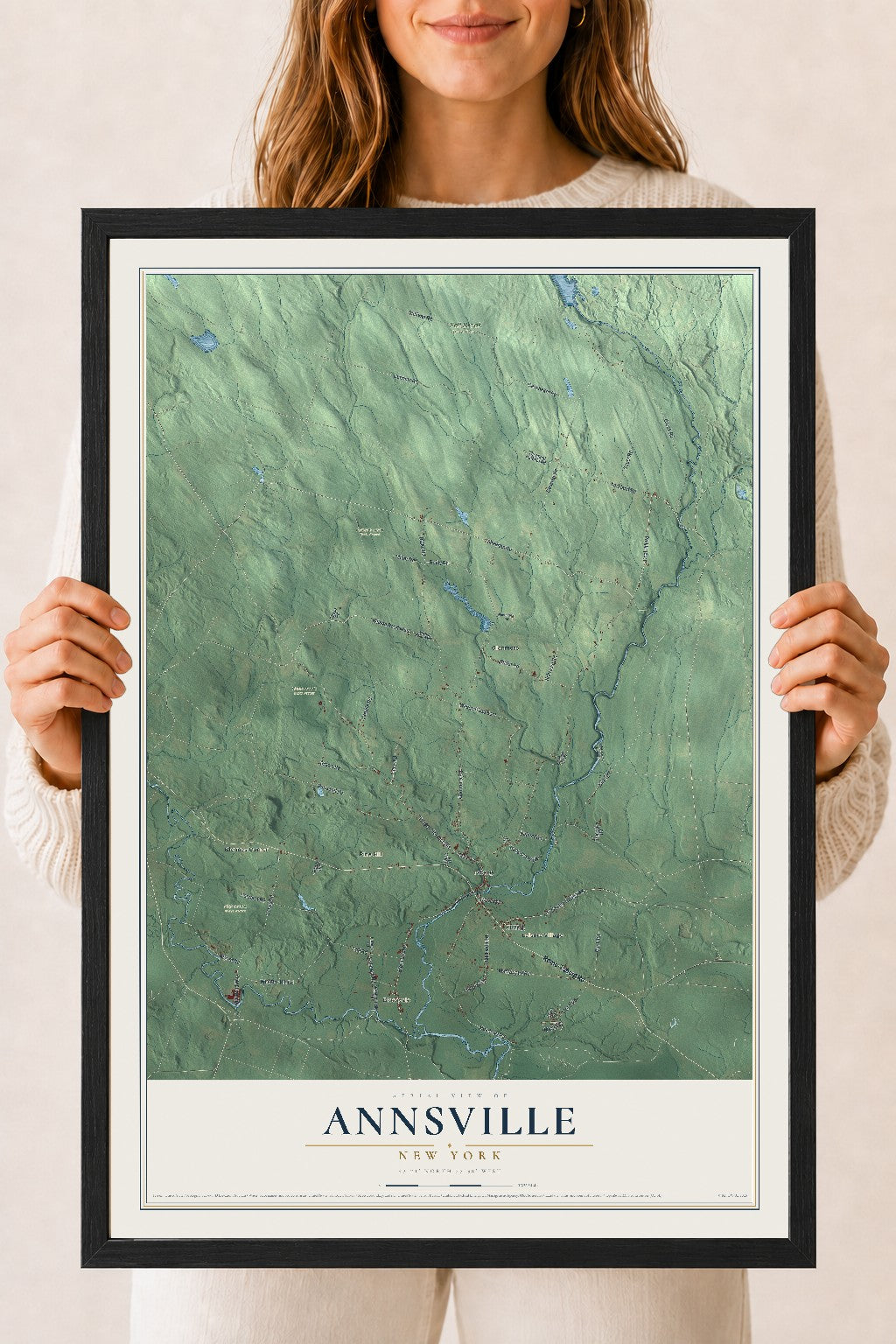 Annsville, New York map print, 18" x 24" W/ Black Ayous Wood Frame mockup