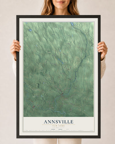 Annsville, New York map print, 24" x 36" W/ Black Ayous Wood Frame mockup