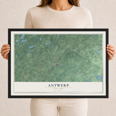 Antwerp, New York map print, 12" x 18" W/ Black Ayous Wood Frame mockup
