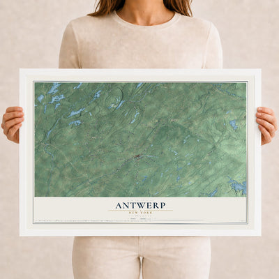 Antwerp, New York map print, 12" x 18" W/ White Ayous Wood Frame mockup