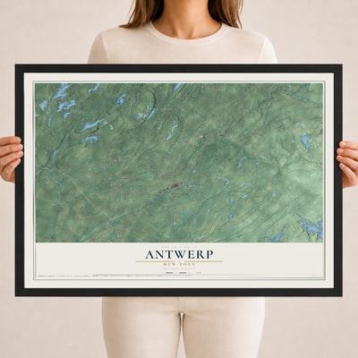 Antwerp, New York map print, 18" x 24" W/ Black Ayous Wood Frame mockup