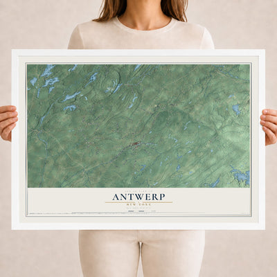 Antwerp, New York map print, 18" x 24" W/ White Ayous Wood Frame mockup