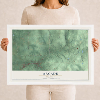 Arcade, New York map print, 12" x 18" W/ White Ayous Wood Frame mockup