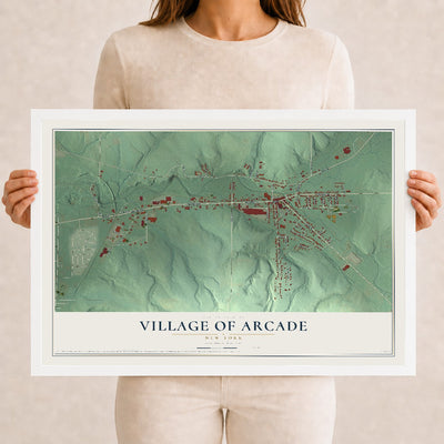 Arcade, New York map print, 12" x 18" W/ White Ayous Wood Frame mockup