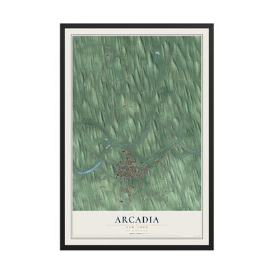 Arcadia, New York map print, 12" x 18" W/ Black Ayous Wood Frame mockup