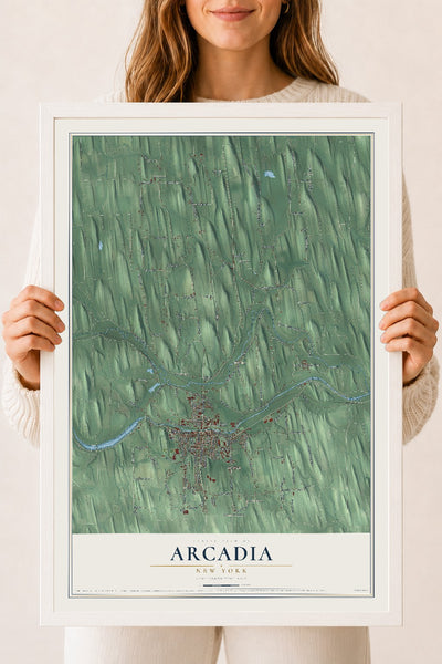Arcadia, New York map print, 18" x 24" W/ White Ayous Wood Frame mockup
