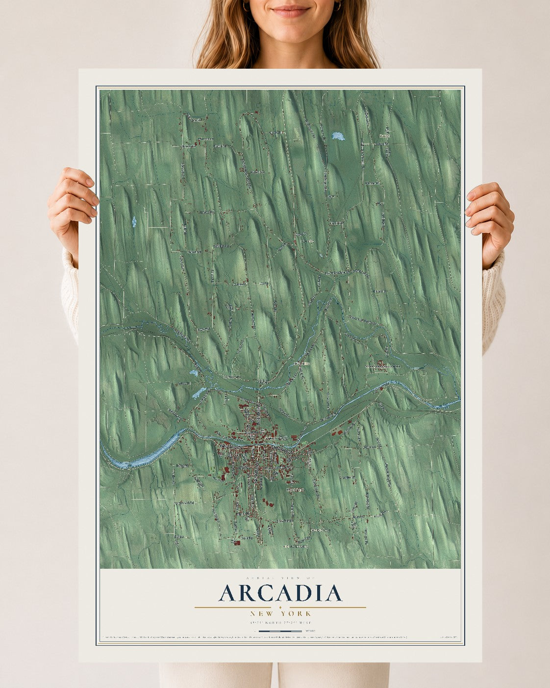 Arcadia, New York map print, 24" x 36" Archival Matte Print mockup