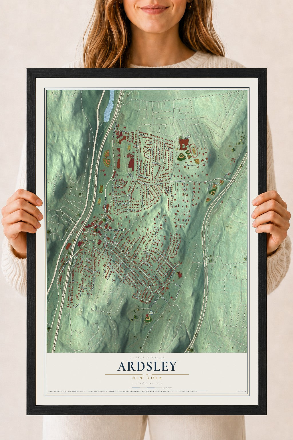 Ardsley, New York map print, 18" x 24" W/ Black Ayous Wood Frame mockup