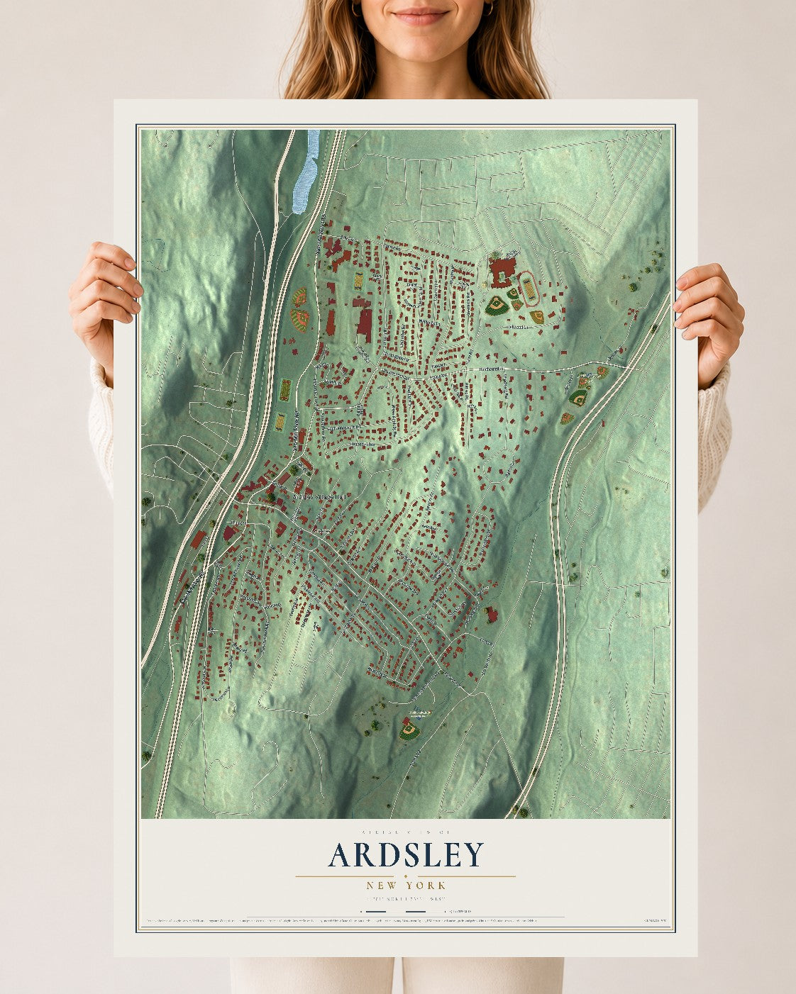 Ardsley, New York map print, 24" x 36" Archival Matte Print mockup