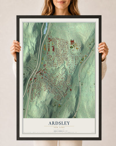 Ardsley, New York map print, 24" x 36" W/ Black Ayous Wood Frame mockup