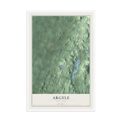 Argyle, New York map print, 12" x 18" W/ White Ayous Wood Frame mockup