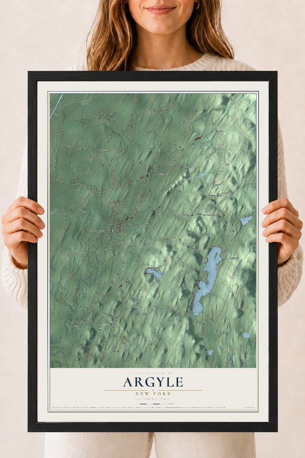 Argyle, New York map print, 18" x 24" W/ Black Ayous Wood Frame mockup