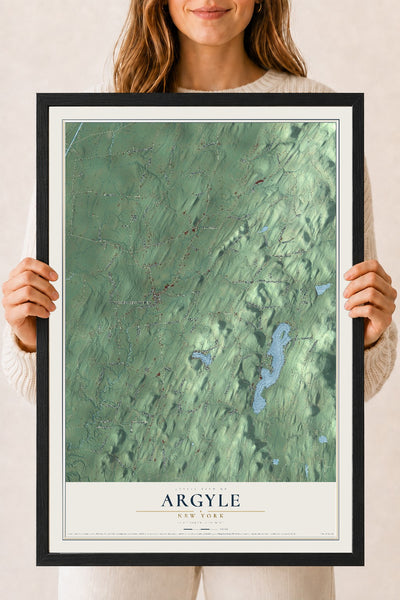 Argyle, New York map print, 18" x 24" W/ Black Ayous Wood Frame mockup
