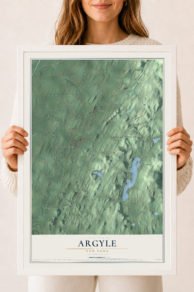 Argyle, New York map print, 18" x 24" W/ White Ayous Wood Frame mockup