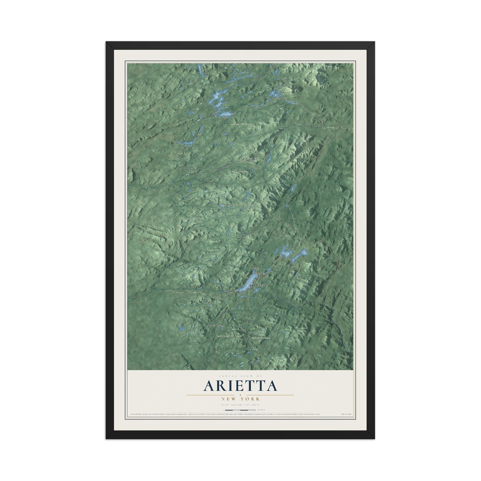 Arietta, New York map print, 12" x 18" W/ Black Ayous Wood Frame mockup