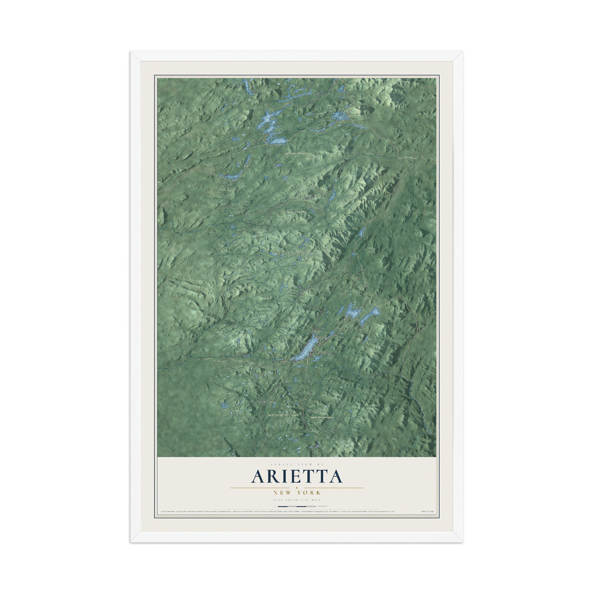 Arietta, New York map print, 12" x 18" W/ White Ayous Wood Frame mockup