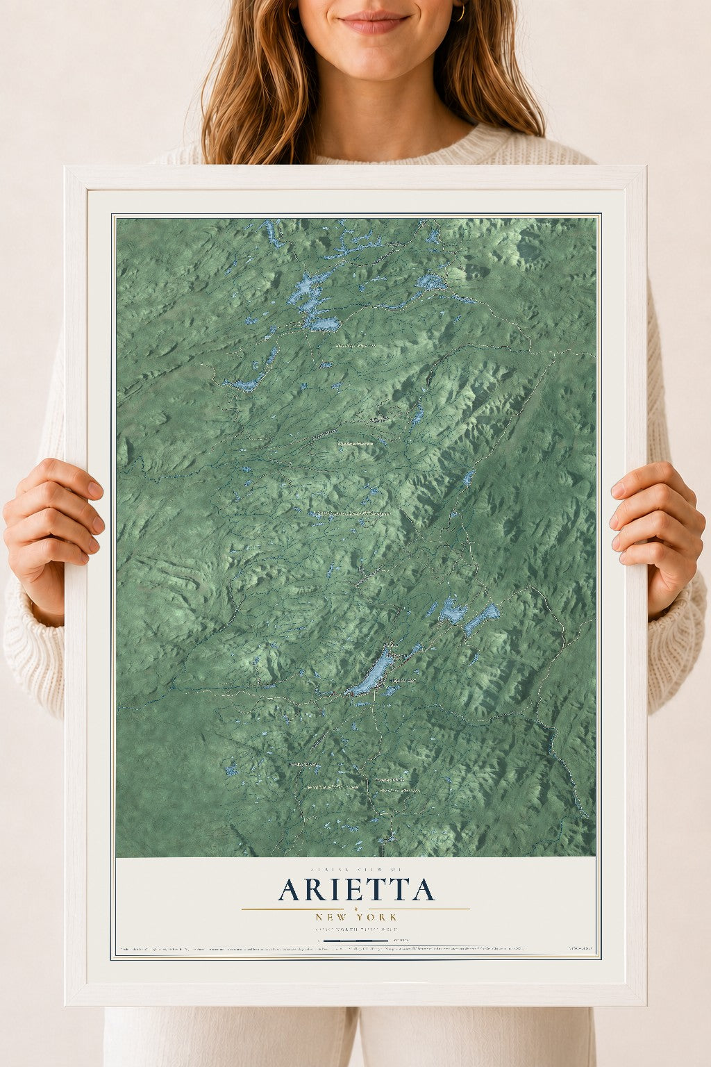 Arietta, New York map print, 18" x 24" W/ White Ayous Wood Frame mockup