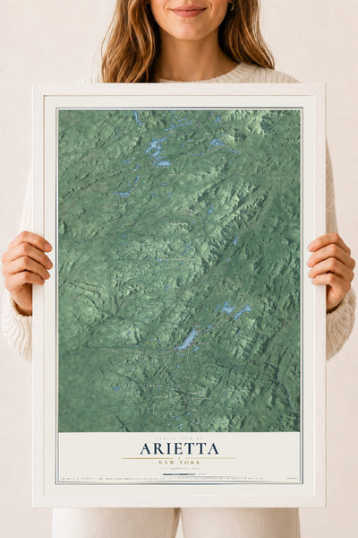 Arietta, New York map print, 18" x 24" W/ White Ayous Wood Frame mockup