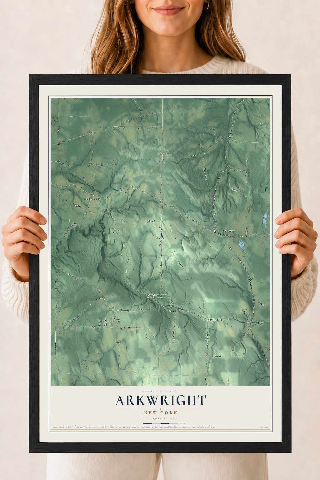 Arkwright, New York map print, 18" x 24" W/ Black Ayous Wood Frame mockup
